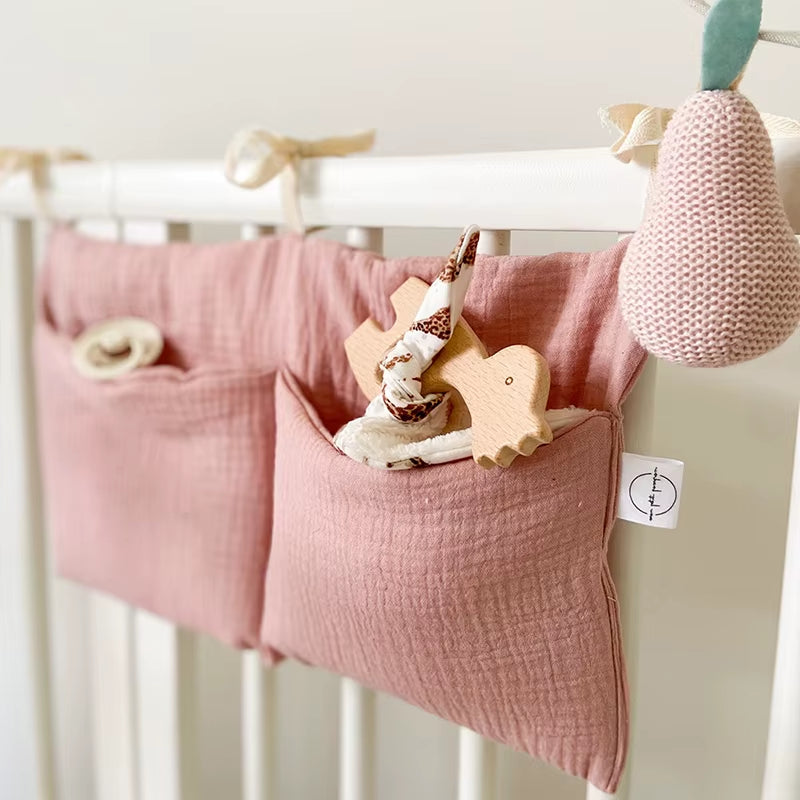 Baby Crib Storage Bag Cotton Double Pouch Newborn Bed Headboard Organizer for Kids Baby Bedding Diaper Toys Bag