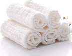 Baby Muslin Washcloths, Natural Cotton, Soft Newborn Face Towel, 5 Pack, 12 X 12 Inches (White)