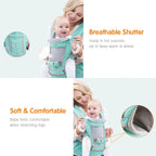 Baby Carrier with Hip Seat Breathable & Detachable Design Adjustable Strap Side Pockets Multifunctional Ergonomic Baby Carriers