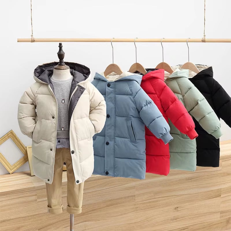 Kids Jackets Baby Boys Thicken Jackets Winter Girls Hooded Coats for 2-10Yrs Teen Children Long Outerwear Kids Thick Snowsuit