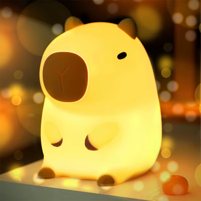 Cute Capybara Night Light Children'S Silicone Nightlight Gift USB Rechargeable Animal Touch Bedside Sleep Lamp Decoration