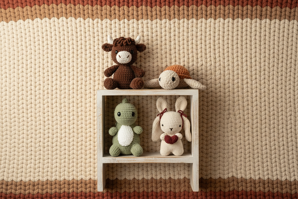 Flatlay hero banner crochet toys